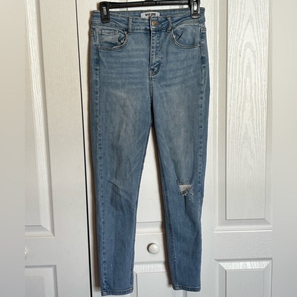Wax Jean Light Blue Skinny Jeans with Distressed Knee